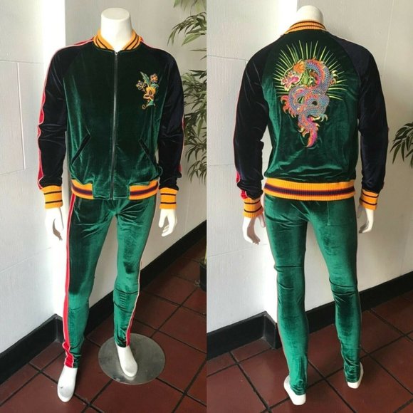 Men's Hudson Green Navy Red Velour Tracksuit